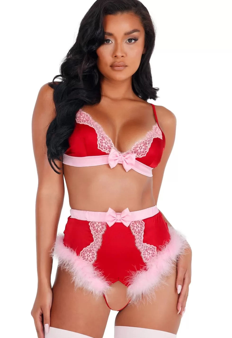 Sale Sexylingerieland Red pink marabou bra set Red/Pink